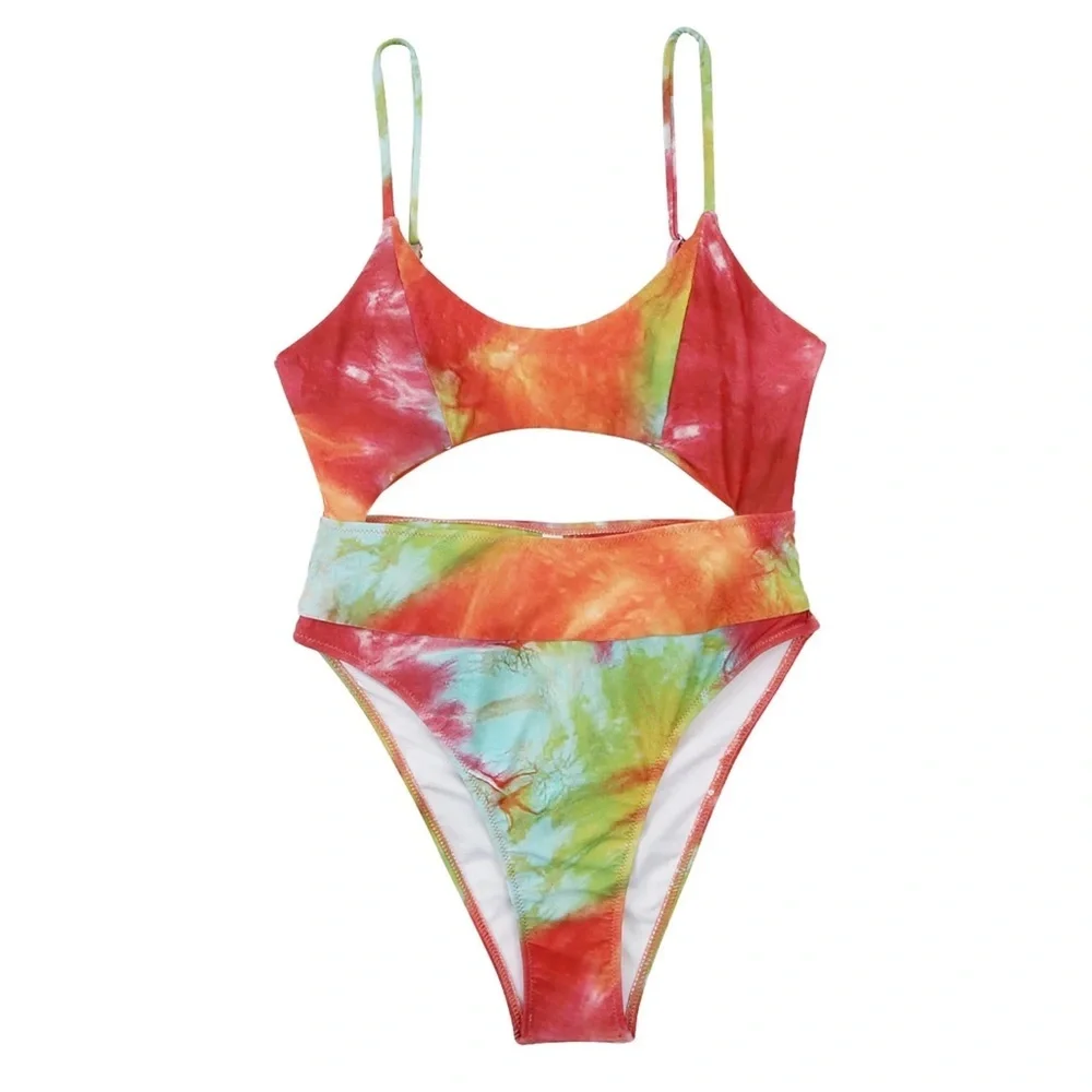 Tie-Dyed Cut Out Sexy One Piece Swimsuit Women's XLarge‎ NEW